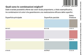 <p>Schede di design con esempi di combinazioni cromatiche sul retro</p>