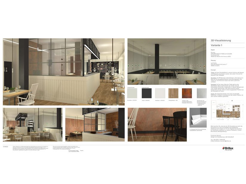 La bozza cromatica dello studio per la progettazione del colore Brillux realizzata sulla base delle idee decorative dello studio d’architettura incaricato e della titolare.