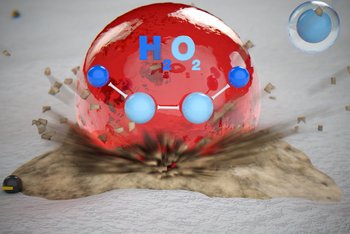 <p>I depositi organici sulla superficie vengono ossidati e decomposti dal perossido di idrogeno formatosi.</p>