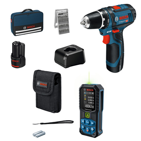 Set trapano avvitatore Bosch GSR 12V-15 e distanziometro laser GLM 50-27 CG, 3321
